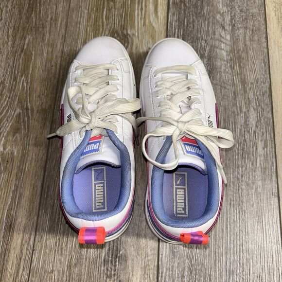 Puma Mayze Glitz Girls Youth US Size 5 Platform 385142-01 Shoes White Pink Blue - Picture 8 of 11